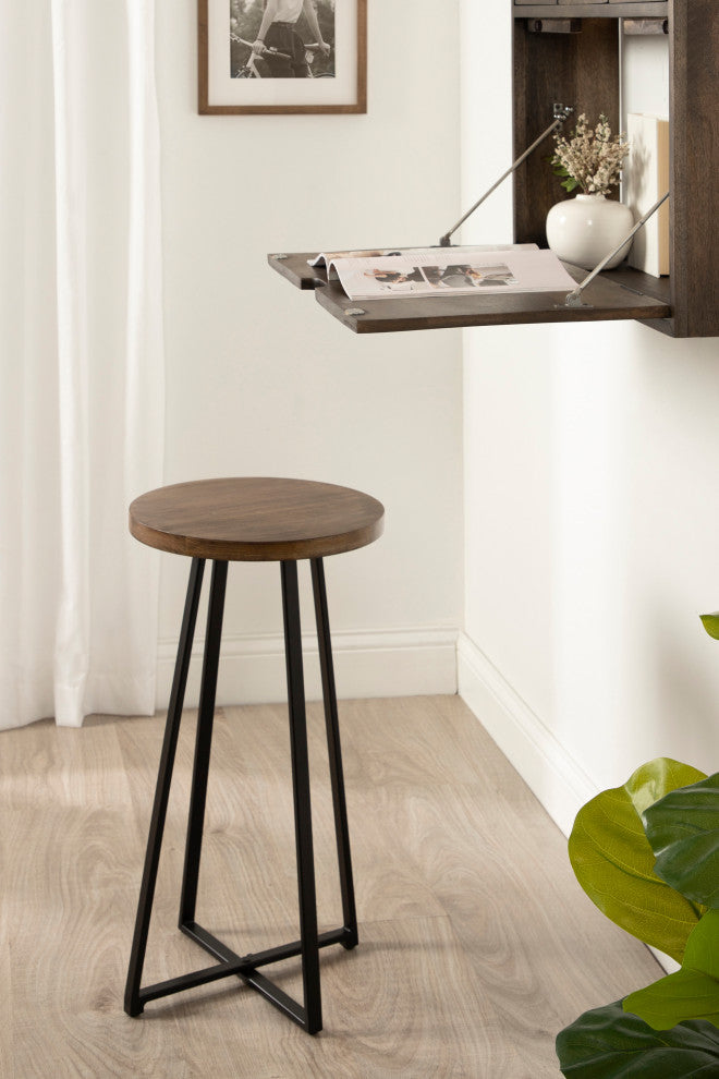 Zia Round Bar Stool, Natural/Black 13x13x25