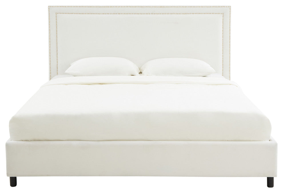 Reed White Velvet Bed in King - White