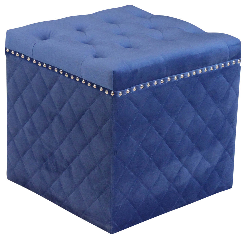 Lemele Velvet Ottoman, Sky Blue