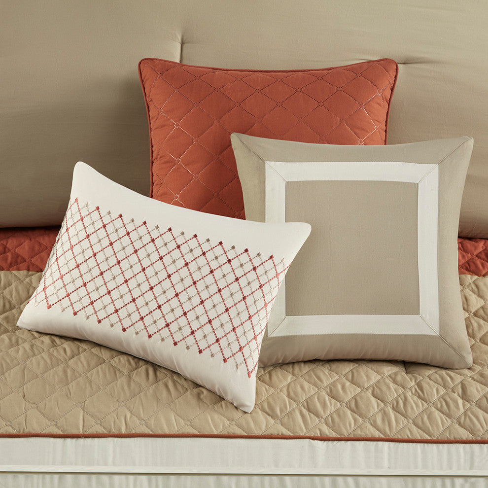 Madison Park Jenson 7 Piece Color Block Stripe Comforter Set With Throw Pillows