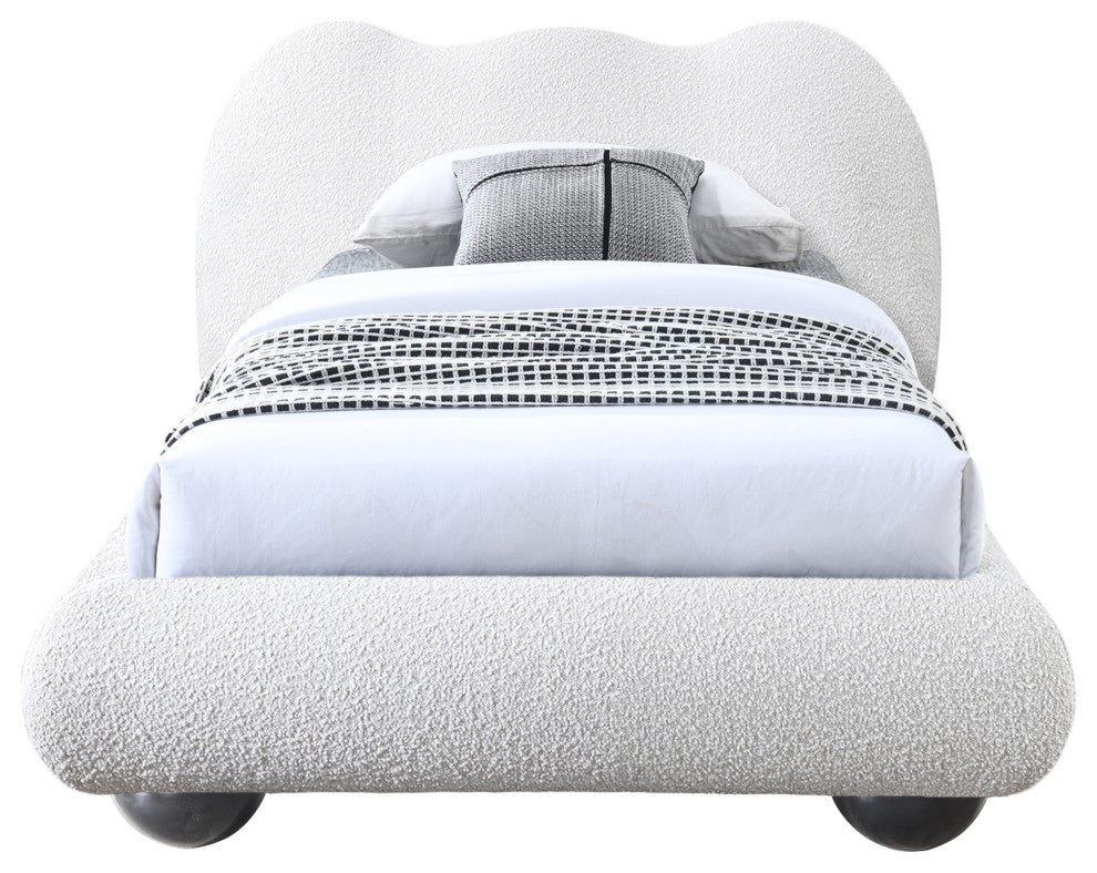 Hyde Boucle Fabric Upholstered Bed, Cream, Twin