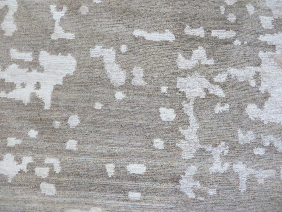 Hand Knotted Brown and Gray Modern Tibetan Oriental Rug With Silk, 8x10