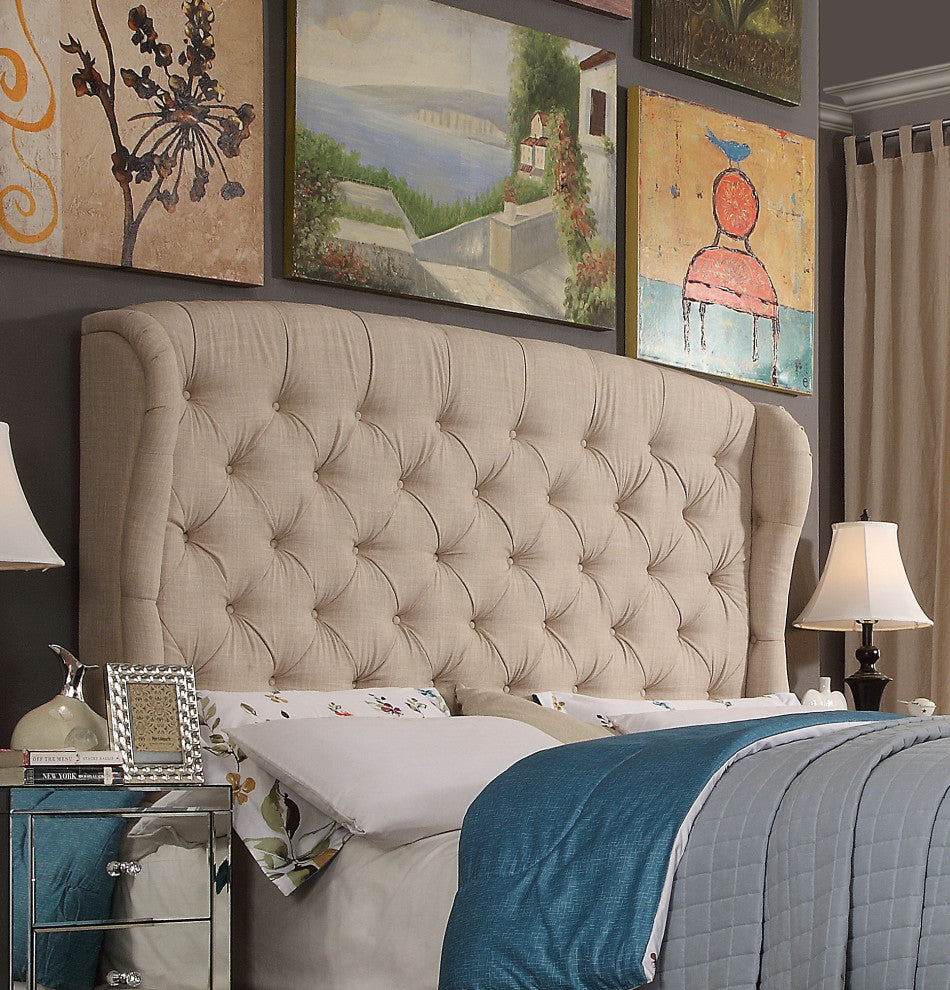 Felisa Upholstered Panel Bed, Beige, Twin