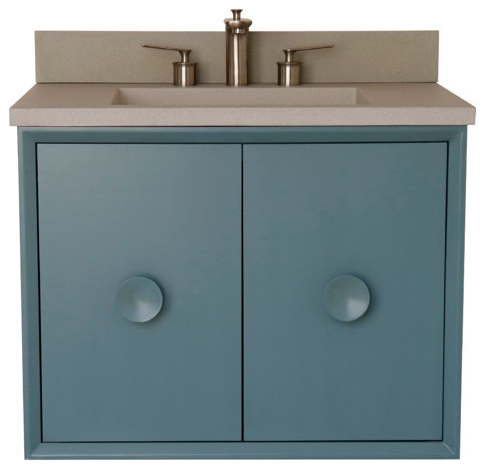 31" Single Vanity, Aqua Blue Finish With White Concrete Top