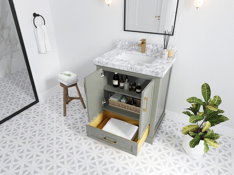 Boston 30 Single Sink Bath Vanity in Navy Blue 2" Carrara Quartz