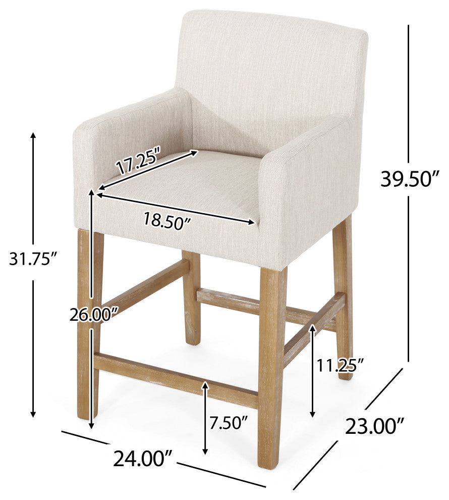Chaparral Contemporary Fabric Upholstered Wood 26" Counter Stools, Set of 2, Beige/Weathered Natural