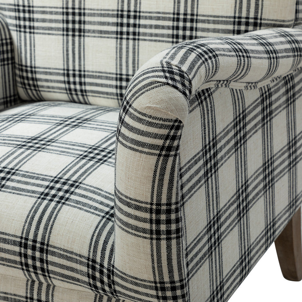 Upholstered Amchair With Plaid Pattern Set of 2, Black