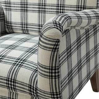 Upholstered Amchair With Plaid Pattern Set of 2, Black
