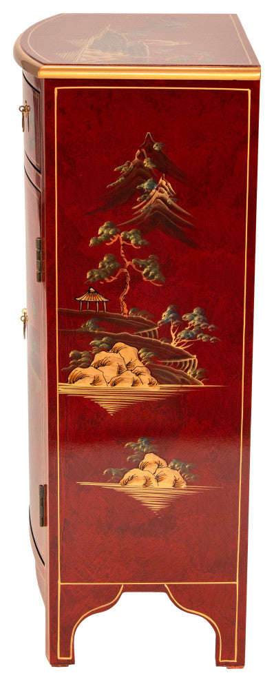 Red Lacquer Half-Round Cabinet Landscape