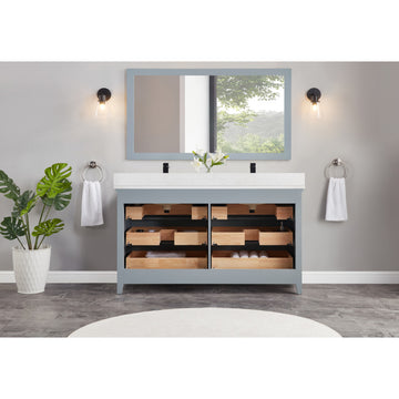 Legion Furniture WS2512 Series Bathroom Sink Vanity, Cadet, 60", Artificial Stone Top, Double Sink
