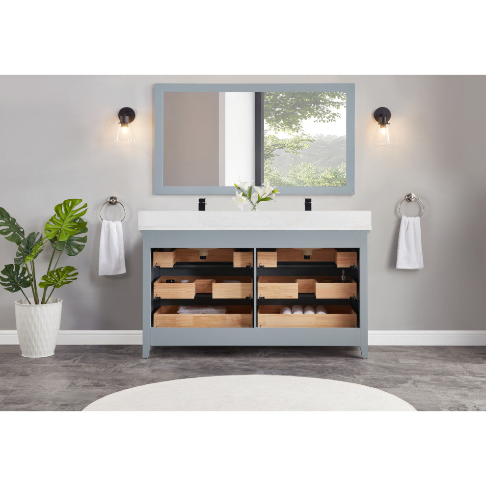Legion Furniture WS2512 Series Bathroom Sink Vanity, Cadet, 60", Artificial Stone Top, Double Sink