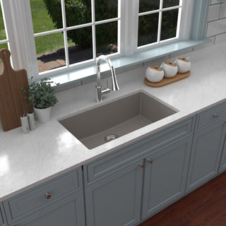 Karran QU-812 Undermount 32.5" Single Bowl Quartz Kitchen Sink, Concrete