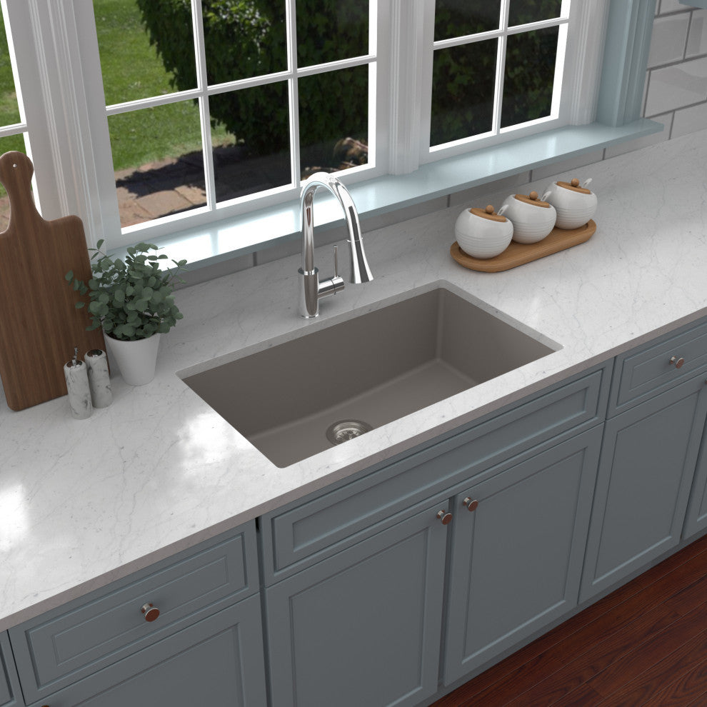 Karran QU-812 Undermount 32.5" Single Bowl Quartz Kitchen Sink, Concrete