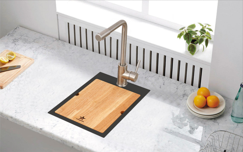 Workstation Top Mount/Drop-in Matte Stainless Steel Sink, Black, 15x20x10