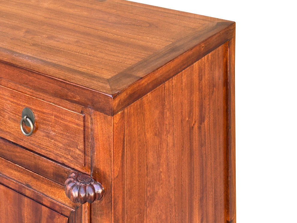 Oriental Chinese 2 Drawers Wood Pattern Brown Credenza Console Cabinet