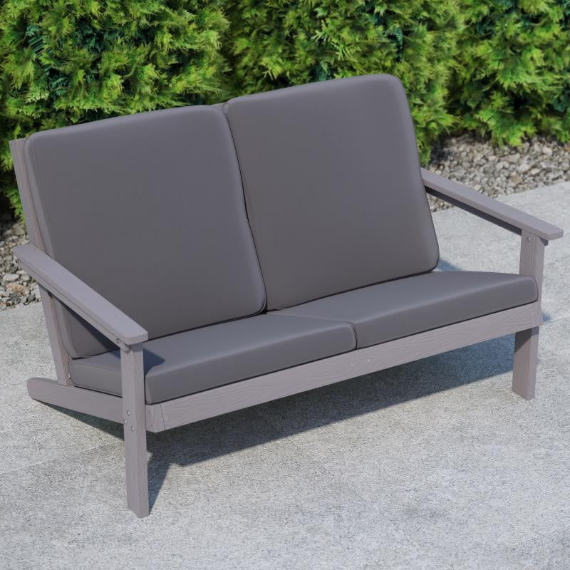 Charlestown All-Weather Poly Resin Wood Adirondack Loveseat with Cushions, Gray