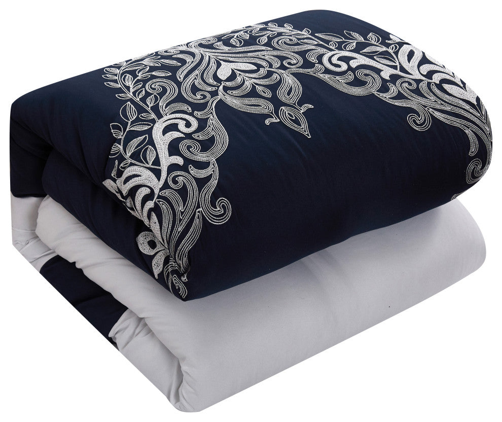 Odayle Damask 6- Piece Bedding Comforter Set, Navy, King