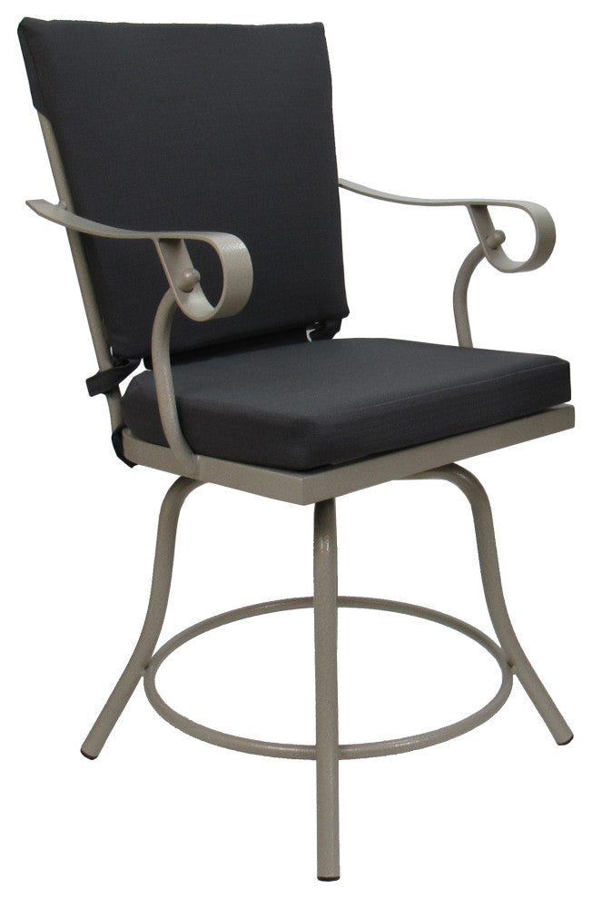 Outdoor/Indoor Patio Swivel Dining Chair Jamey With Arms, Dark Gray Linen - Beige