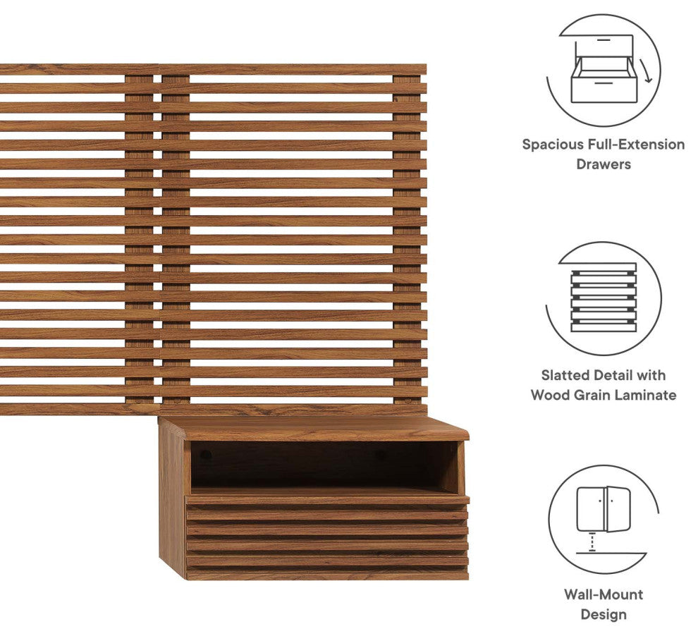 MODWAY Render Wall Mount King Headboard and Modern Nightstands