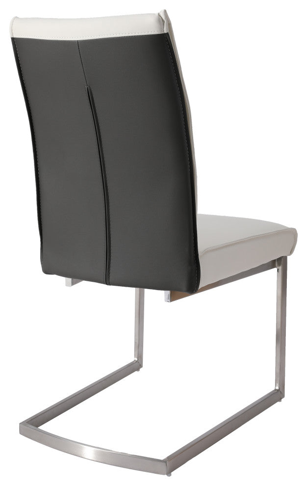 Dining Chair With Pu Seat and Brushed Stainless Steel Leg, Set of 2, White/Gray