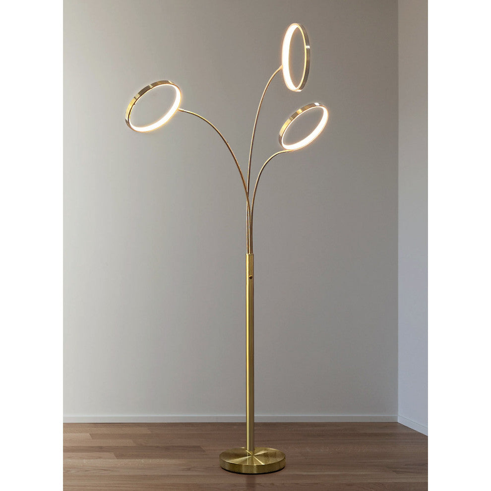 Angels 80"H Three Ring Dimmable LED Lights Arched Floor Lamp, Brushed Brass