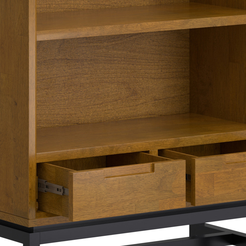 Banting Solid Hardwood Mid Century Bookcase, Medium Saddle Brown