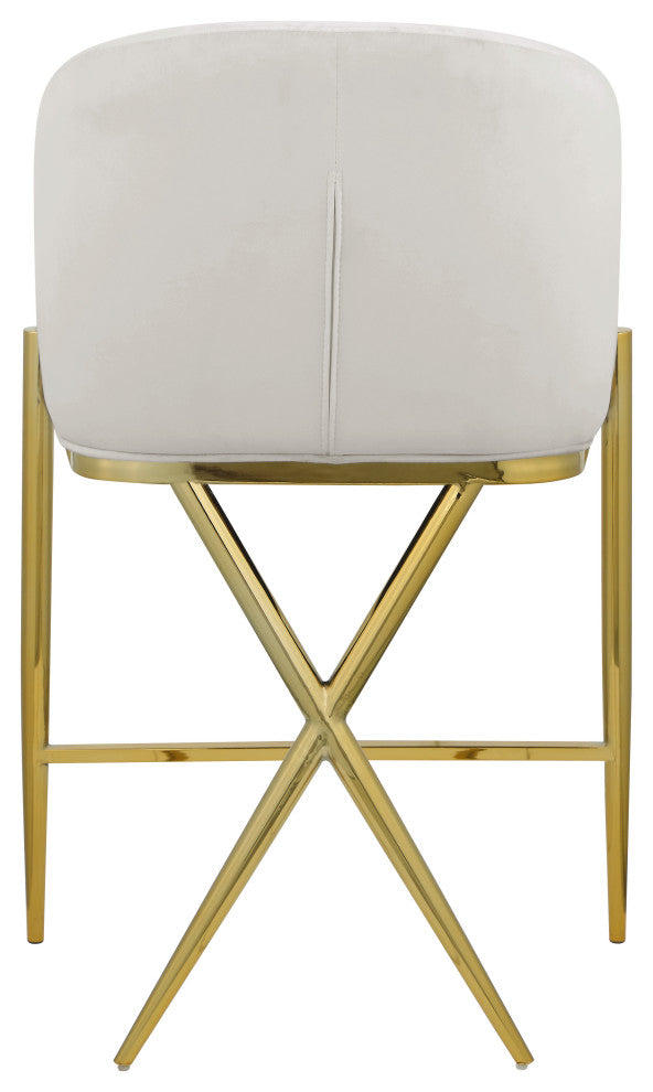 Xavier Velvet Upholstered Counter Height Stool, Cream, Gold Finish