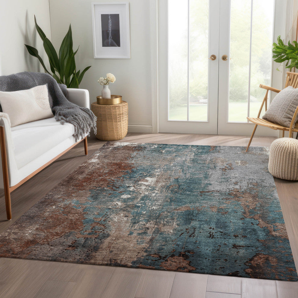 Machine Washable Indoor/Outdoor Chantille ACN1870 Orange 8' x 10' Rug