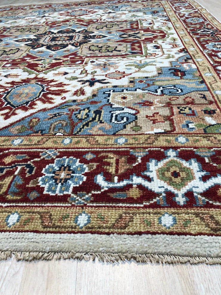 Ivory Traditional Classic Heriz Serapi Area Rug