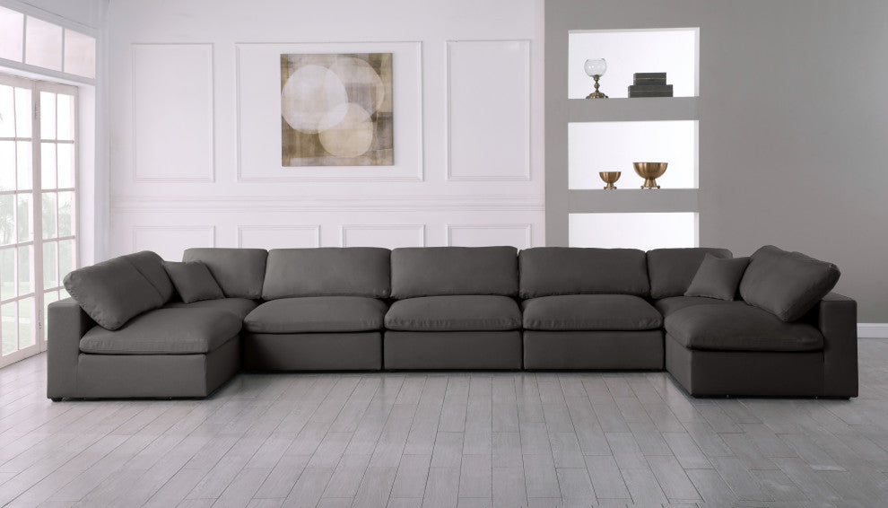 Plush Velvet / Down Standard Comfort 7-Piece U-Shaped Modular Sectional, Grey