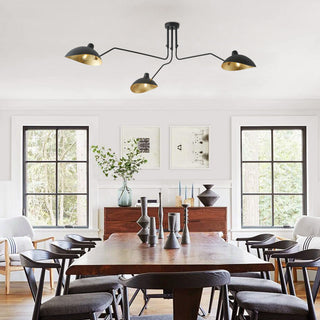 Farmhouse Matte Black 3-Light Semi Flush Mount Ceiling Light with Gold Leaf