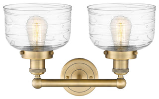 Edison Large Bell 2-Light 16" Bath Vanity Light, Brushed Brass, Clear Deco Swirl