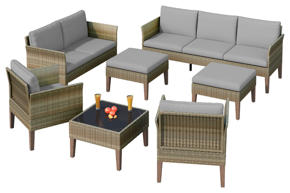 Isla 7-Piece Outdoor Conversation Set With Club Chairs, Loveseat, Stone