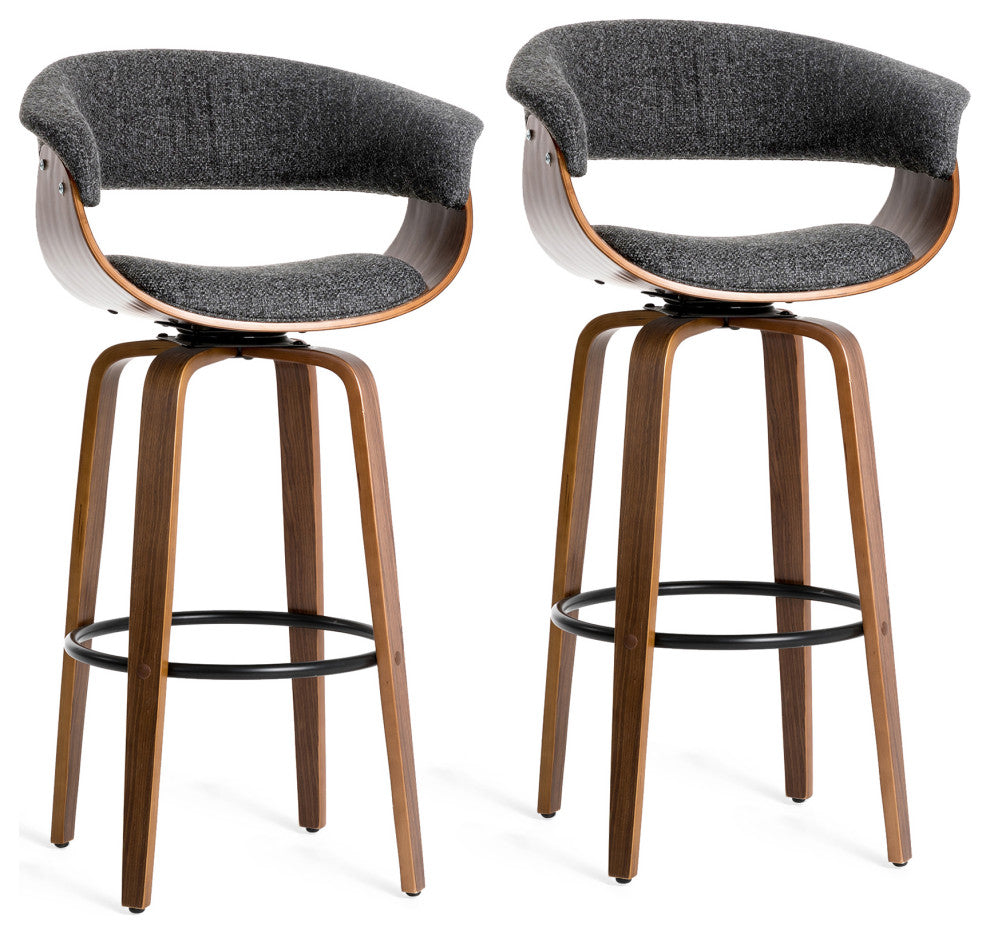 Bentwood Swivel Bar Chair, PU Leather, Set of 2, Dark Blue