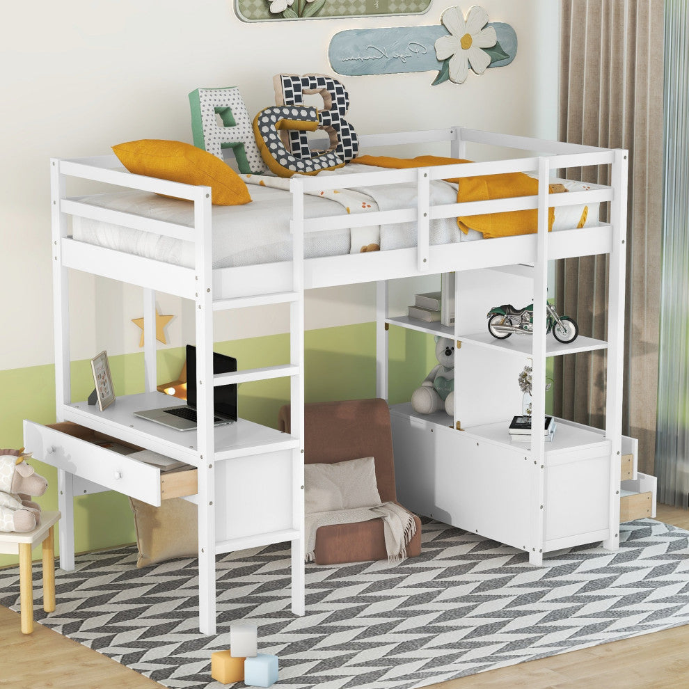Gewnee Twin Size Loft Bed with Built-in Desk with Two Drawers