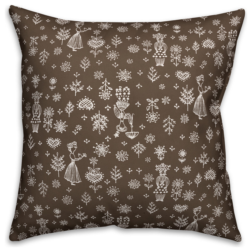 Whimsical Women, Brown Throw Pillow Cover, 16"x16"