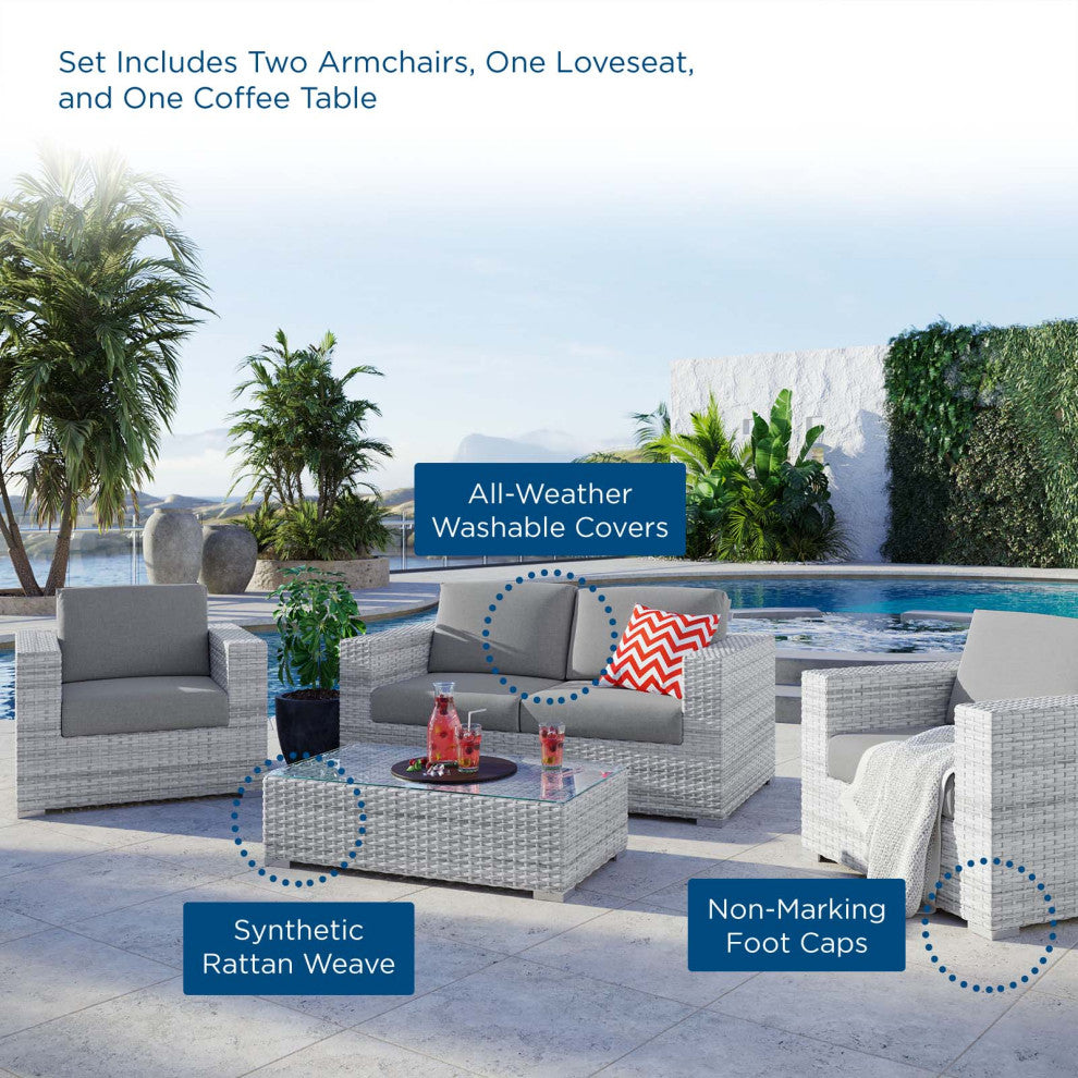 Lounge Sectional Sofa Chair Set, Rattan, Wicker, Gray, Modern, Outdoor