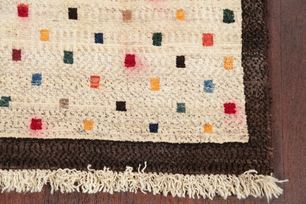 Consigned, Oriental Persian Hand-Knotted Gabbeh Area Rug Wool, Beige, 4'10"X2'6"