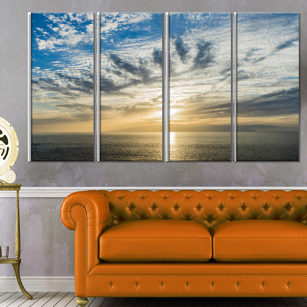 "Sunset Sky Above Atlantic" Oversized Beach Canvas Artwork, 4 Panels, 48"x28"