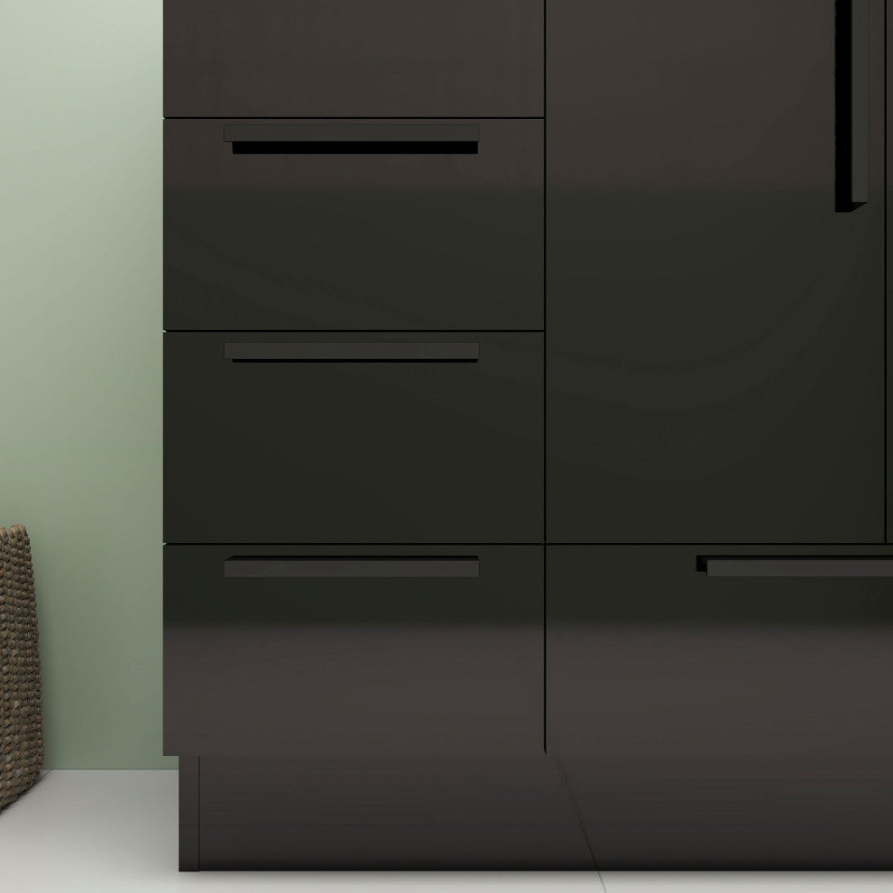 Carla 36" Freestanding Bathroom Vanity With Left Side Drawers, Gloss Black