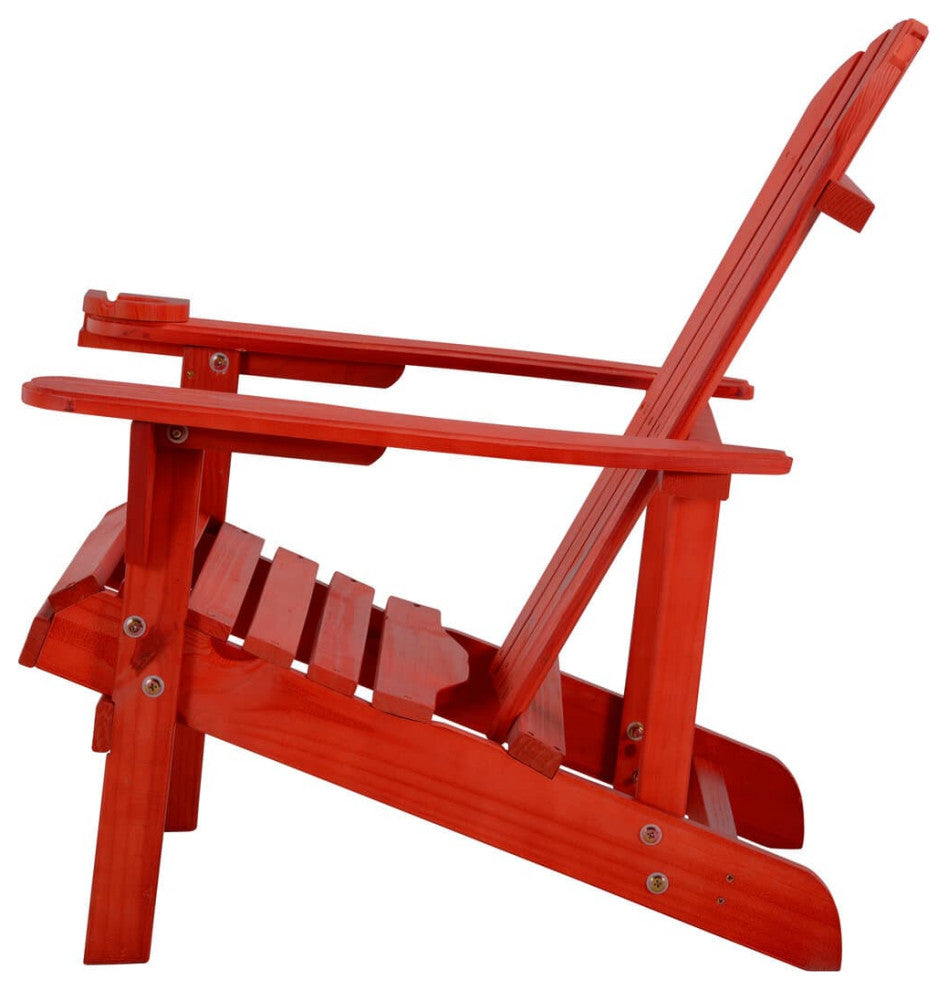 Earth Collection Adirondack Chair With phone and cup holder, Red, 3-Piece Bistro