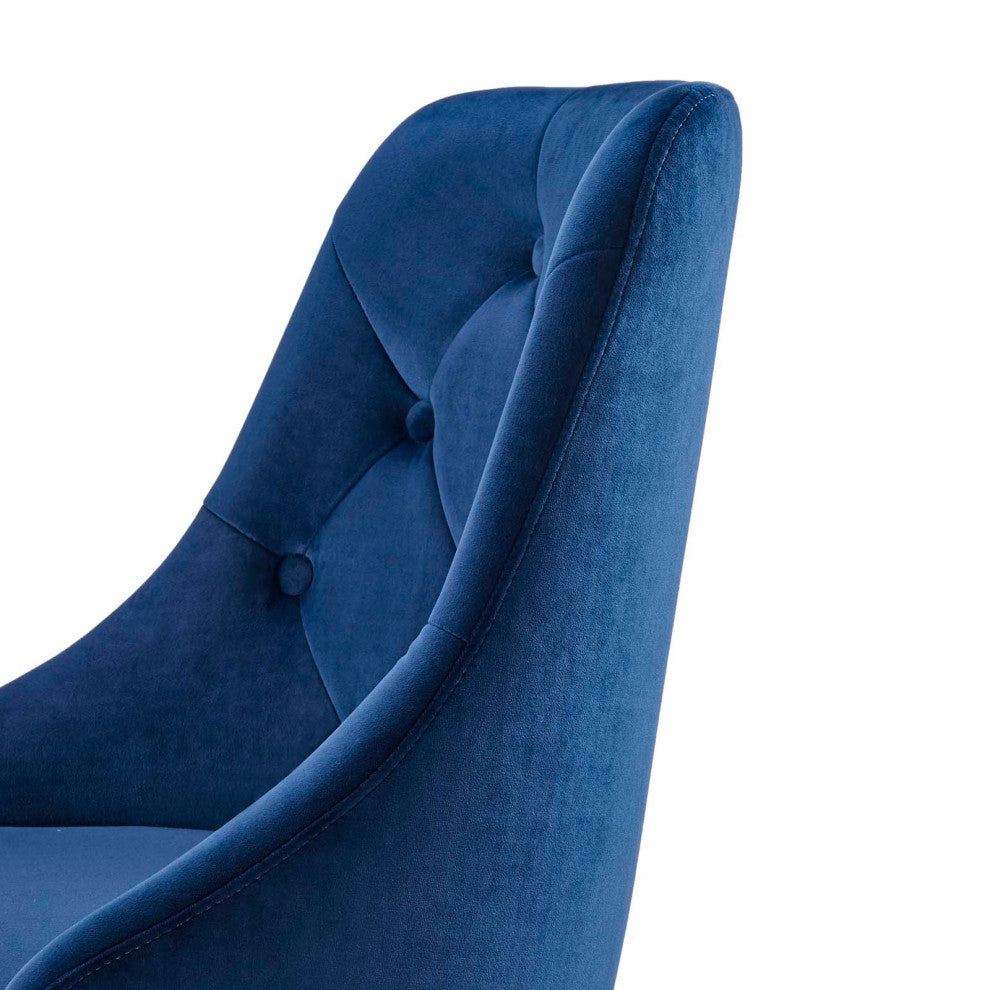 Computer Desk Swivel Tufted Chair, Velvet, Gold Blue Navy, Modern, Home Office