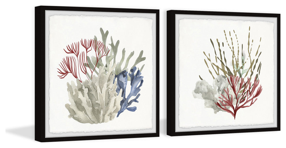 Seaweed and Corals Diptych, 2-Piece Set, 12x12 Panels