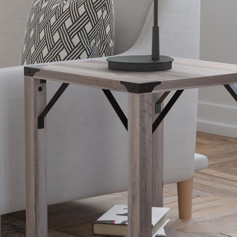 Wyatt Modern Farmhouse Wooden 2 Tier End Table, Gray Wash