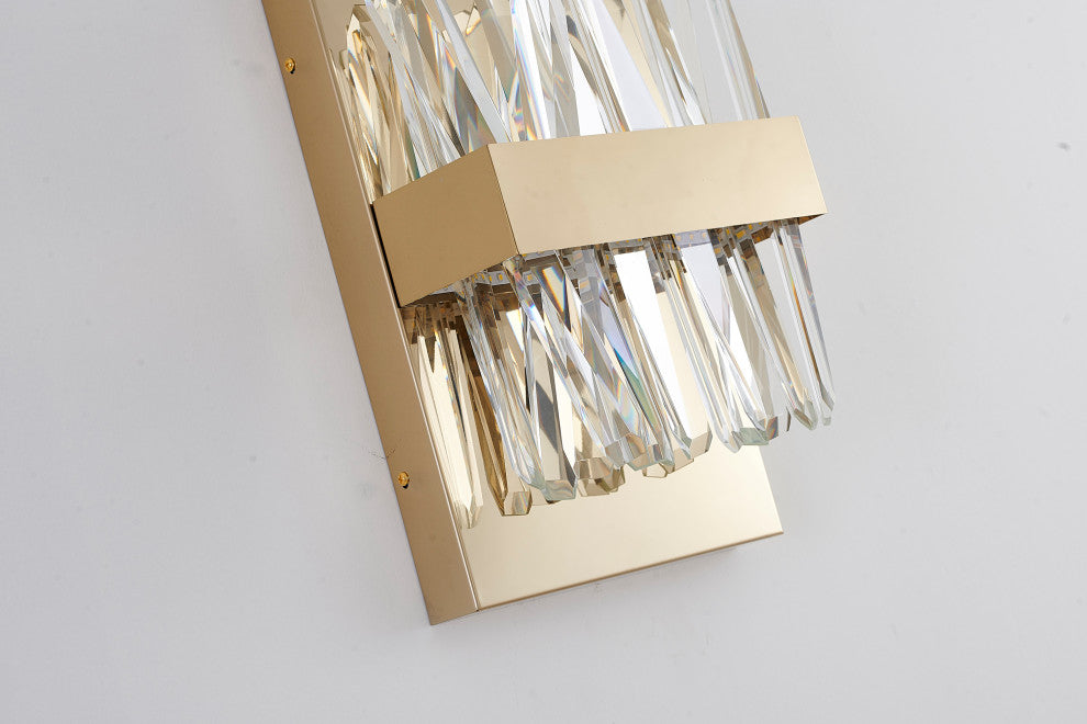 10" 2-Light Chrome Stainless Steel Led Wall Sconce With Clear Crystals, Gold