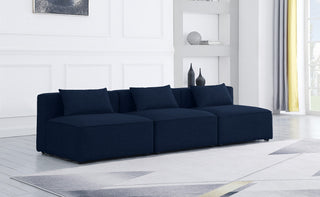 Cube Upholstered Modular Sofa, Navy, 3-Piece: 3 Armless Chair, Linen Texured Fabric