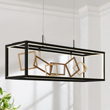 LNC Safranner LED 8-Light 28" Modern Rectangle Chandeliers, Black/Gold