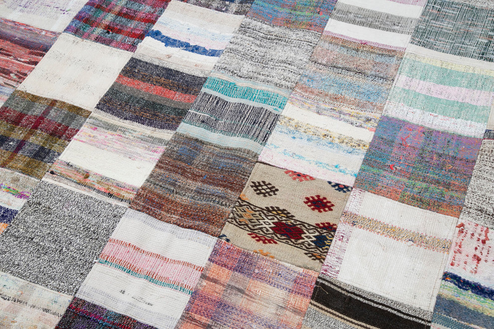 Rug N Carpet - Handmade Turkish 9' 1'' x 11' 5'' Tribal Patchwork Kilim Rug