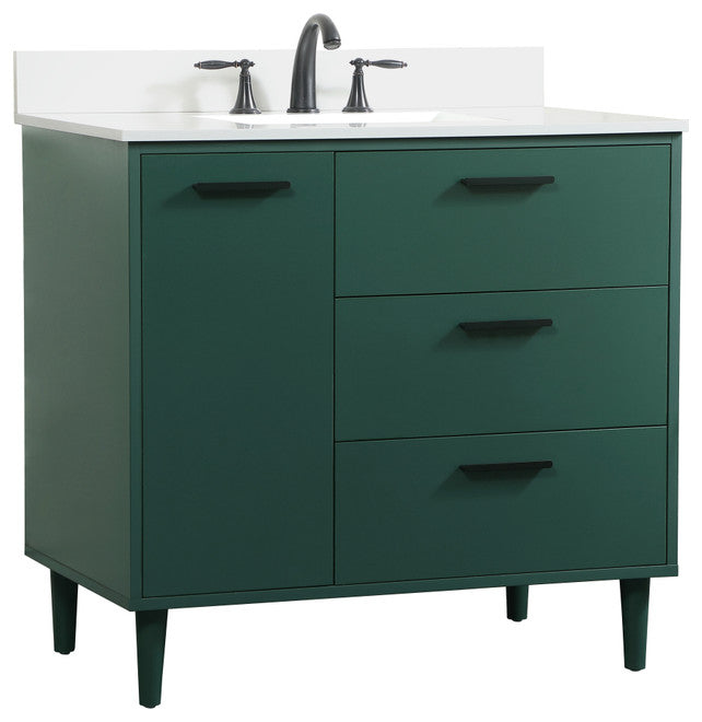 Home Living Modern Natural Oak-Light Bathroom Vanity, Green, 36"