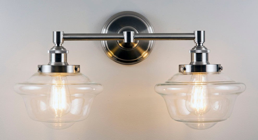 Lavagna 2 Light Schoolhouse Wall Sconce with LED Bulbs, Brushed Nickel